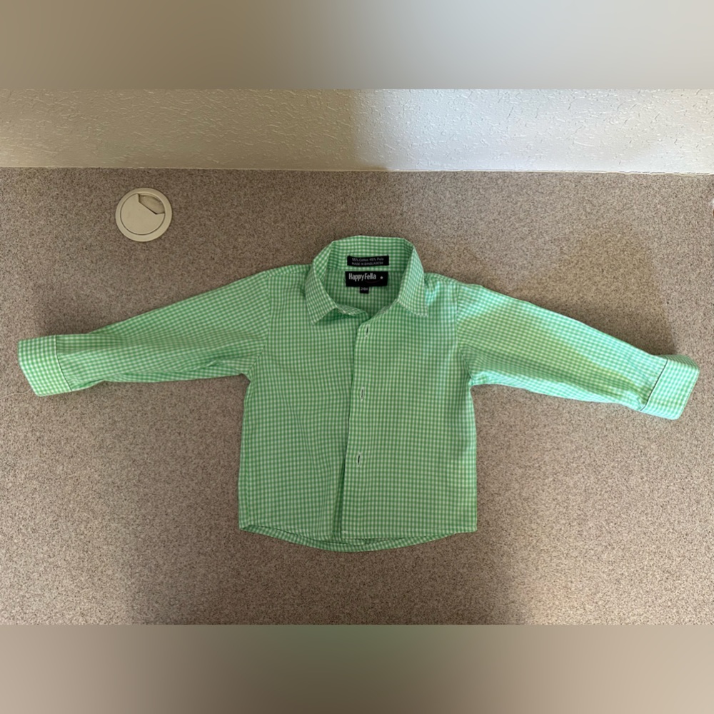 Happy Fellas Green and White Long Sleeve Button Up Shirt 24 Months